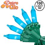RetroGlo® Teal Mini Lights 100 Light on Green Wire 50 Feet Long