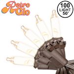 RetroGlo® Clear Mini Lights 100 Light on Brown Wire 50 Feet Long