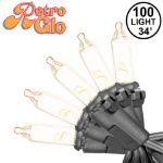 RetroGlo® Clear Mini Lights 100 Light on Black Wire 34 Feet Long