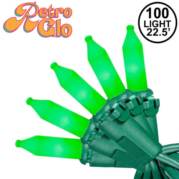 RetroGlo® Green Ceramic Mini Lights 100 Light on Green Wire 34 Feet Long