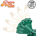 RetroGlo® Clear Mini Lights 100 Light on Green Wire 22 Feet Long