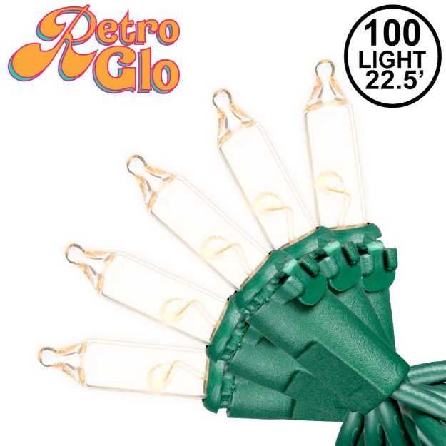 RetroGlo® Clear Mini Lights 100 Light on Green Wire 22 Feet Long