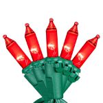 RetroGlo® Red Mini Lights 50 Light on Green Wire 11 Feet Long