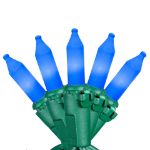 RetroGlo® Blue Ceramic Mini Lights 50 Light on Green Wire 11 Feet Long