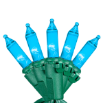 RetroGlo® Teal Mini Lights 100 Light on Green Wire 50 Feet Long