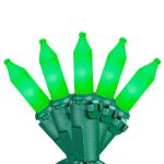 RetroGlo® Green Ceramic Mini Lights 100 Light on Green Wire 34 Feet Long