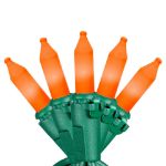 RetroGlo® Orange Ceramic Mini Lights 100 Light on Green Wire 34 Feet Long