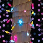 Yellow Teal Pink 70 LED C6 Strawberry Mini Lights Commercial Grade on White Wire