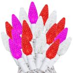 Red/Pink/Pure White 70 LED C6 Strawberry Mini Lights Commercial Grade on White Wire