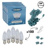 C9 Decorate Like a Pro® Kit - 100' LED Diamond Faceted Pure White Green Wire w/12" Bulb Spacing