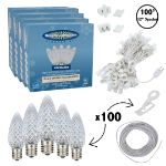 C9 Decorate Like a Pro® Kit - 100' LED Diamond Faceted Pure White White Wire w/12" Bulb Spacing