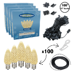 C9 Decorate Like a Pro® Kit - 100' LED Diamond Faceted Warm White Black Wire w/12" Bulb Spacing