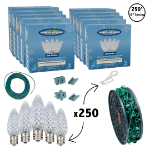 C9 Decorate Like a Pro® Kit - 250' LED Diamond Faceted Pure White Green Wire w/12" Bulb Spacing
