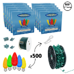 C9 Decorate Like a Pro® Kit - 500' LED Diamond Faceted Multi Color Green Wire w/12" Bulb Spacing