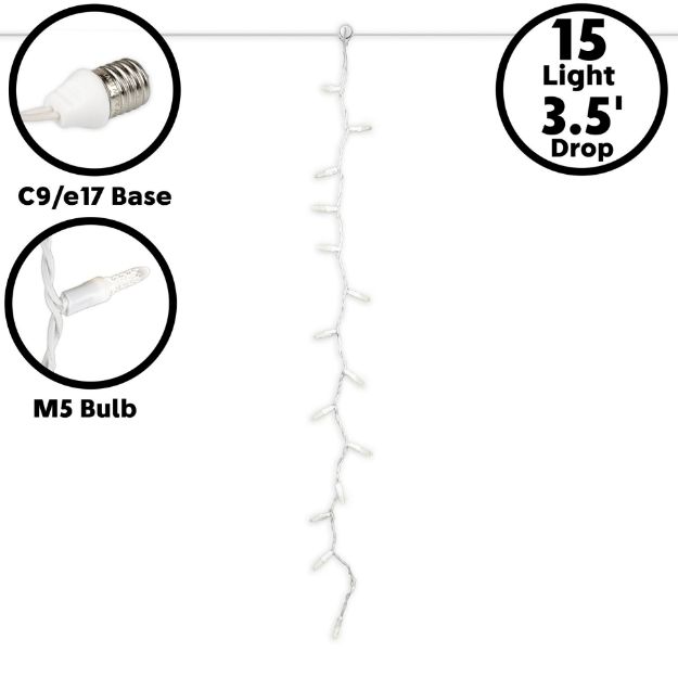 15 LED C9 Icicle Drop White Wire - Pure White