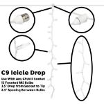 15 LED C9 Icicle Drop White Wire - Pure White