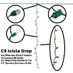 15 LED C9 Icicle Drop Green Wire - Warm White