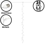 25 LED C9 Icicle Drop White Wire - Pure White
