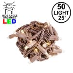 Commercial Grade Wide Angle 50 LED Old Color Warm White (19WW) 25' Long on Brown Wire