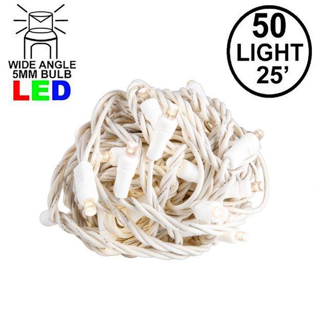 Commercial Grade Wide Angle 50 LED Old Color Warm White (19WW) 25' Long on White Wire