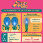 RetroGlo® Blue Ceramic Mini Lights 50 Light on Green Wire 11 Feet Long
