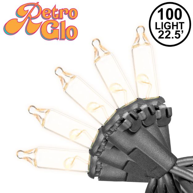 RetroGlo® Clear Mini Lights 100 Light on Black Wire 22 Feet Long