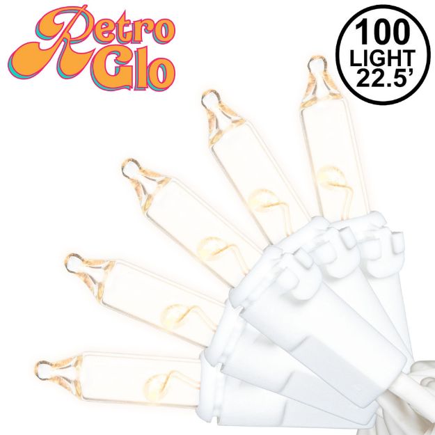 RetroGlo® Clear Mini Lights 100 Light on White Wire 22 Feet Long
