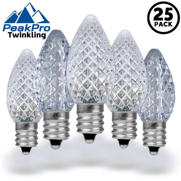 PeakPro Twinkle Pure White C7 LED Replacement Bulbs 25 Pack