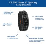 Novelty Lights C9 250' Spool 6" Spacing 8 Amp Black Wire