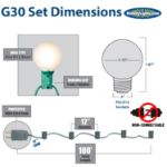 100 G30 Globe String Light Set with Orange Satin Bulbs on Brown Wire