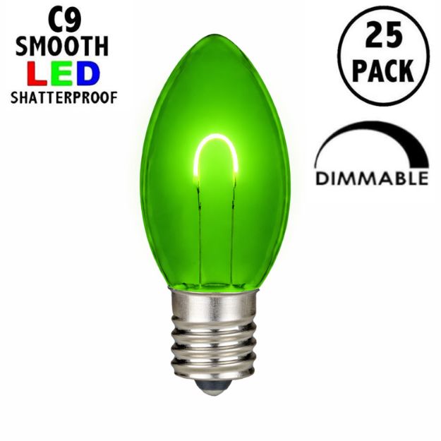 Green C9 U-Shaped LED Plastic Flex Filament Replacement Bulbs 25 Pack 