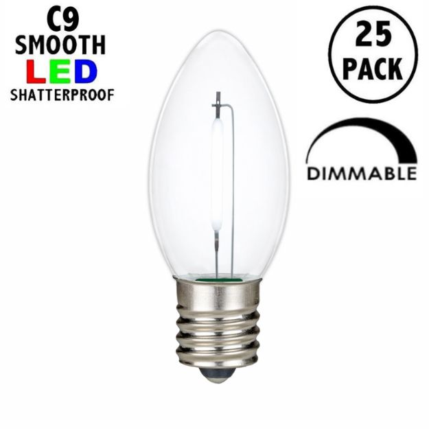 Pure White C9 LED Plastic Filament Replacement Bulbs 25 Pack 